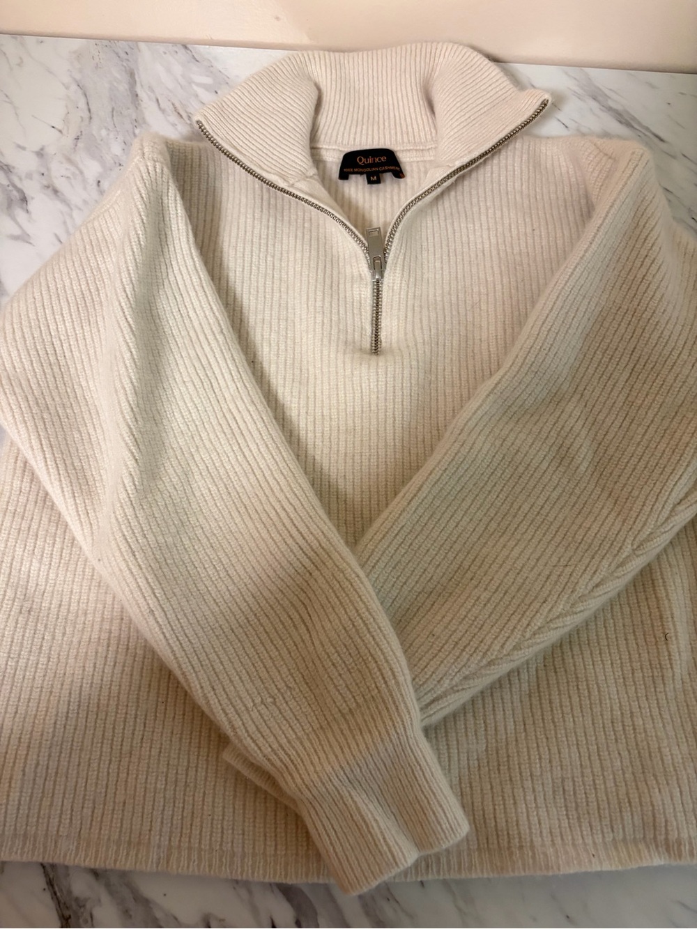 Quince Cream Half-Zip Ribbed Sweater